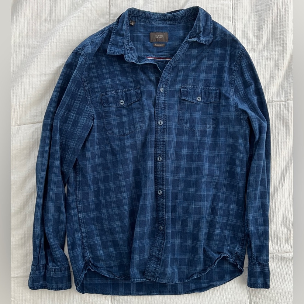 Jachs New York Button Down Navy Blue Flannel Shirt L